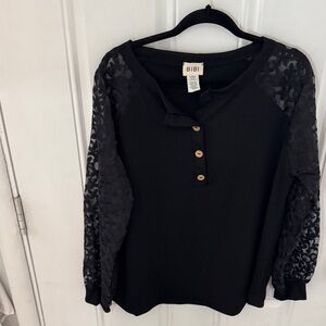 BiBi Black Top with Lace Sleeves
